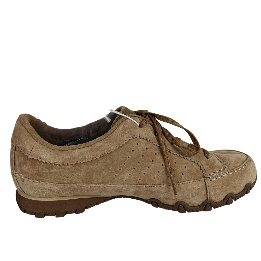 Skechers Bikers Brown Suede Wide Fit Memory Foam Hiking Sneakers Womens 10